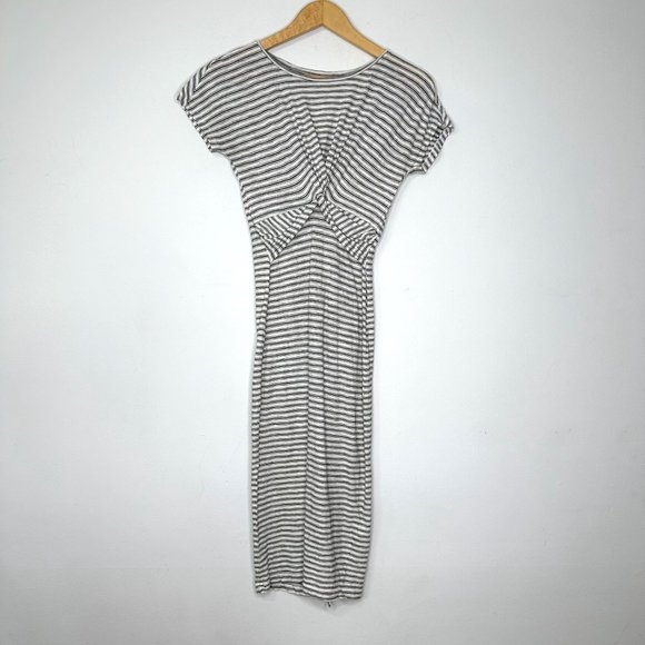 ALL SAINTS Paloma Striped Midi Dress with Knot Front Charcoal Grey Sz XS - Picture 3 of 12